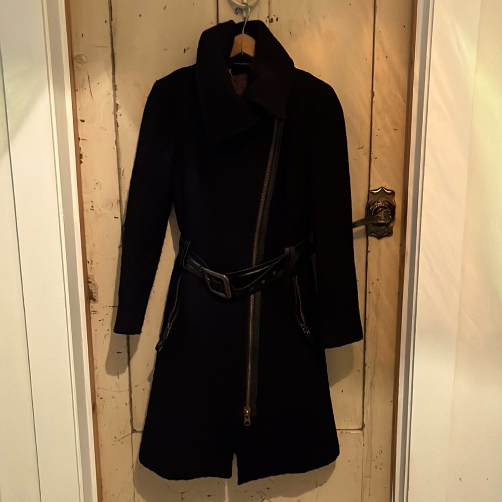 Mackage wool coat with leather belt